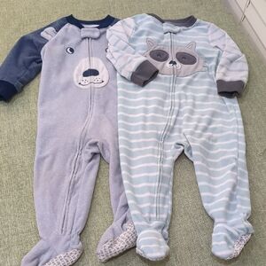 Carter's Blue and Gray Animal Footies Fleece Thermal Winter